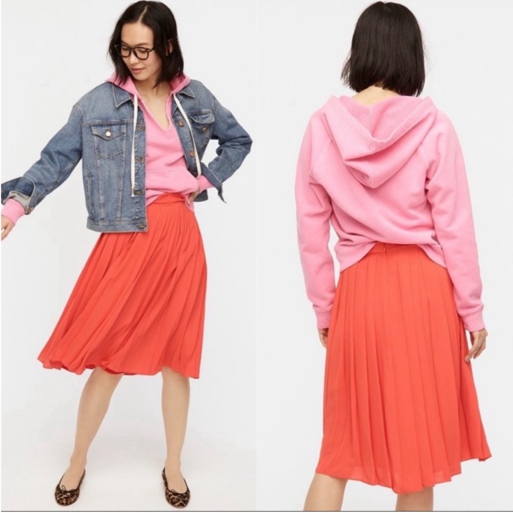 NWT J.Crew Pleated Midi Skirt, size 2, Brilliant Sunset